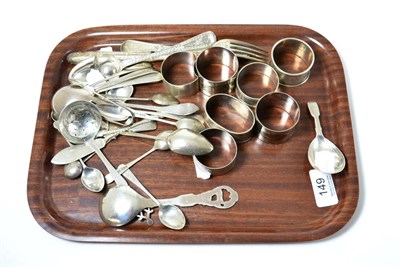 Lot 149 - Silver teaspoons, napkin rings, Christening set etc