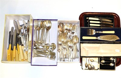 Lot 152 - Silver caddy spoons, a cased set of six coffee spoons, an 830 spoon, a silver butter knife and...