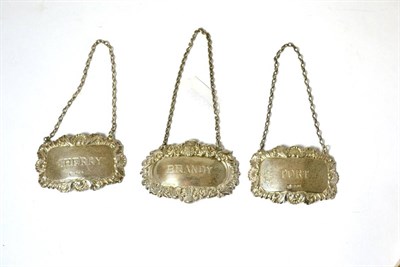Lot 158 - A set of three decanter labels; Brandy, Sherry and Port