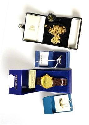 Lot 170 - A gents modern Sekonda wristwatch, two 9ct gold dress rings, a pendant necklace and a bracelet