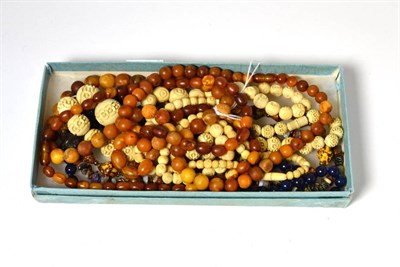 Lot 172 - A quantity of beaded necklaces, including amber-type, bone, hardstone and others