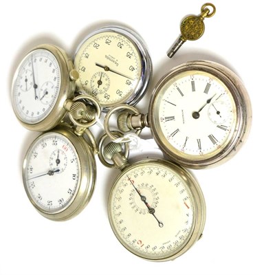 Lot 183 - Four stop watches, one signed Heur and a Waltham pocket watch (5)