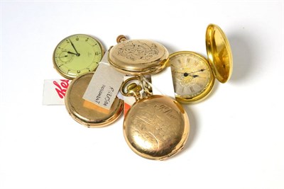 Lot 201 - Five plated pocket watches signed Omega, Waltham etc, one movement with a Chinese duplex (5)