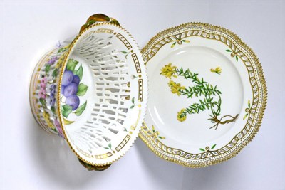 Lot 212 - Royal Copenhagen pierced twin handled bowl ";Prunus Domestica L"; and a Royal Copenhagen plate with