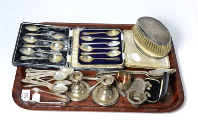 Lot 216 - A group of silver including two cased sets of spoons, two Georgian serving spoons, a set of...