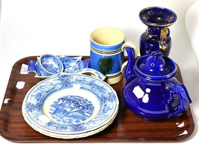 Lot 218 - A Masons vase, three American marine bowls, blue and white, etc