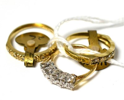 Lot 271 - Two 9ct gold diamond set half hoop rings and a 9ct gold diamond five stone ring