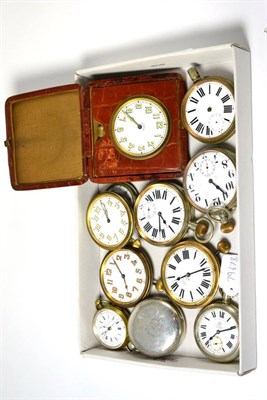 Lot 276 - A Russell & Son pocket watch, four nickel plated pocket watches, five travel timepieces and a watch