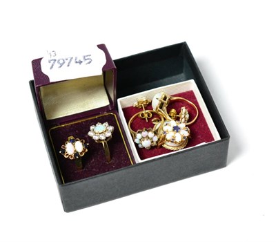 Lot 291 - A group of 9ct gold opal set jewellery including five rings, a pendant and a pair of earrings