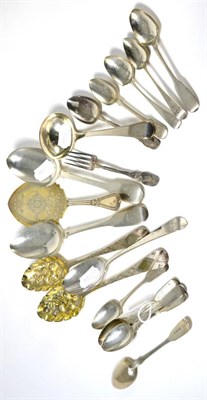 Lot 302 - A James Barber and William Cattle, York silver sauce ladle, six Exeter teaspoons, gilt server etc