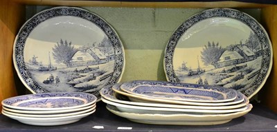 Lot 319 - A quantity of blue and white Old Willow meat plates and dinner plates together with two Delft...