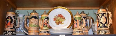 Lot 347 - Six musical steins, Bavarian dessert plates, vases etc