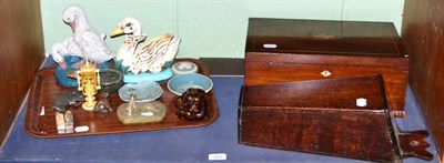 Lot 350 - A 19th century mahogany box together with an early 19th century oak candle box, Art Deco onyx...