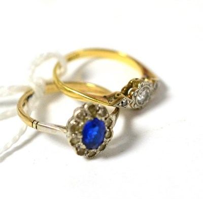 Lot 362 - A blue stone ring and a diamond ring