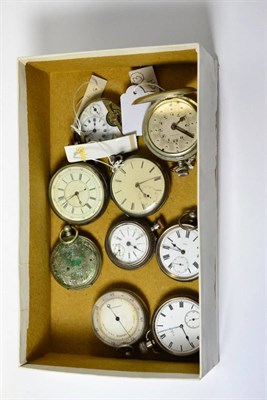 Lot 365 - Three silver pocket watches, Hebdomas 8-day pocket watch with calendars and five plated pocket...