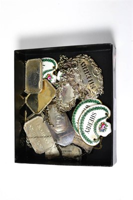 Lot 367 - A collection of assorted silver, silver and enamel, porcelain and other wine labels