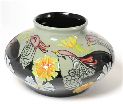 Lot 434 - A modern Moorcroft ";Courting Birds"; pattern 152/5 vase (boxed)