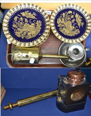 Lot 440 - A Copeland dessert service, brass ware, Kenneth Turner chamber candlestick, lamp etc