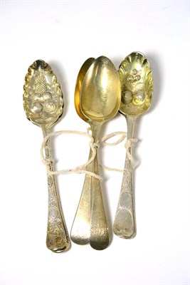 Lot 451 - Two pairs of silver berry spoons and two silver serving spoons