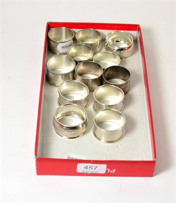 Lot 457 - Twelve assorted silver napkin rings