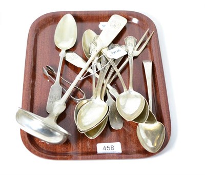 Lot 458 - Assorted 800 standard silver flatware including a set of five initialled tablespoons, ladle etc