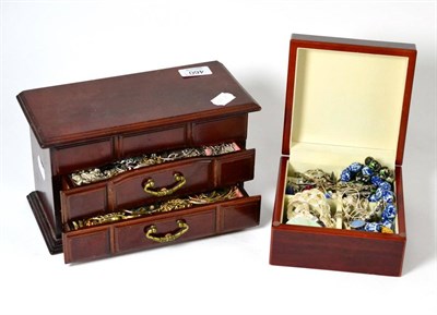 Lot 460 - A group of silver and other costume jewellery in two jewellery boxes