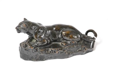 Lot 471 - After Barye, bronze figure of a recumbent panther