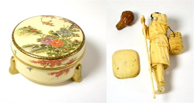 Lot 481 - A 19th century Japanese ivory sectional figure and a Japanese Satsuma box and cover (2)