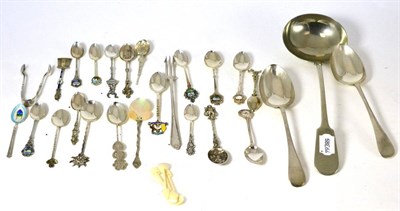 Lot 513 - A quantity of silver and plated collectors spoons together with a pickle fork (plated), two...