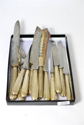 Lot 514 - Eight silver handled knives, bread knife, fish slice and two forks