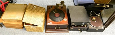 Lot 536 - A Columbia gramophone, HMV gramophone, a Yewdonia mahogany cased gramophone and assorted...