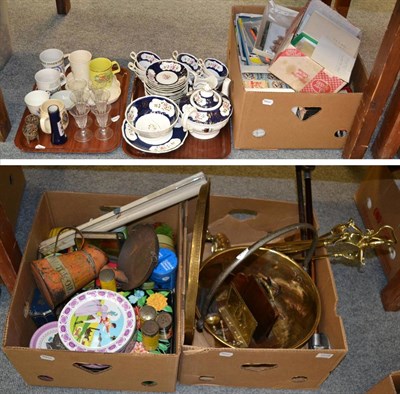 Lot 1018 - Two trays of 19th century and later ceramics including a tea set (a.f.) together with three...