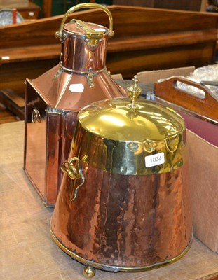 Lot 1034 - A reproduction copper and brass ships lantern, together with copper and brass coal bucket