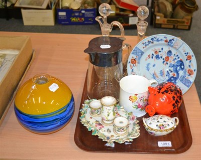 Lot 1091 - An Edwardian claret jug and matching decanter with stoppers carved in rock crystal style, Elkington