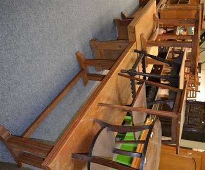 Lot 1127 - An oak trestle based dining table and a Deco limed oak glazed bookcase