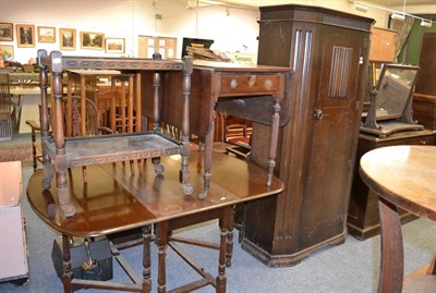 Lot 1131 - A mahogany gateleg table, 19th century Pembroke table (a.f.), 1920s linen fold carved wardrobe...