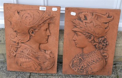 Lot 1158 - A pair of Renaissance style terracotta wall plaques depicting profiles of figures wearing...