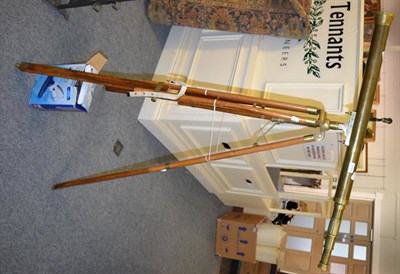 Lot 1171 - Brass Telescope with 2"; Objective lens, 40";, 102cm long with wood/brass tripod; together with...