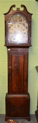 Lot 1177 - A mahogany eight day longcase clock, arched painted dial, signed P.Keir, Dalkeith