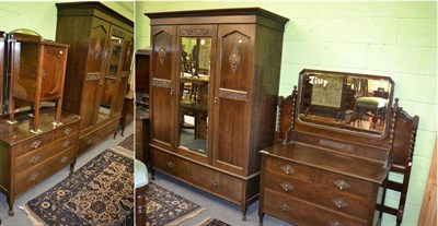 Lot 1189 - Five piece oak bedroom suite comprising: double bed, mirror fronted wardrobe, two dressing...