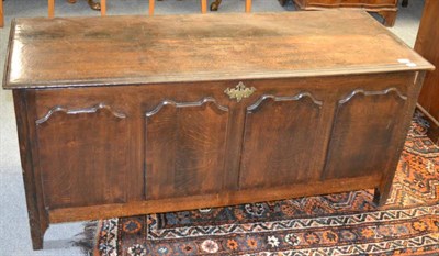 Lot 1259 - An 18th century oak coffer, converted from a mule chest