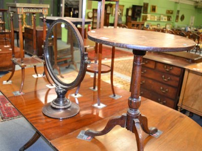 Lot 1280 - A George III oak tripod table, a Regency mahogany marble topped and gilt metal mounted two tier...