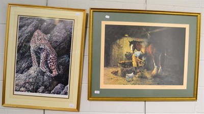 Lot 1316 - After Alan M Hunt, a limited edition colour print of a leopard and a colour print after David...