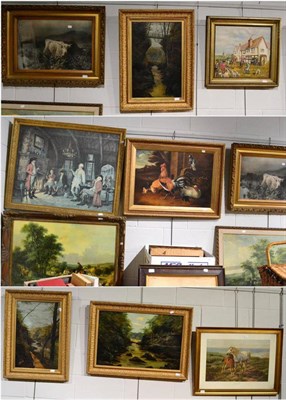 Lot 1317 - A large quantity of 19th century and later prints oils and watercolours including interior...