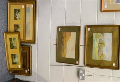 Lot 1325 - Seven miscellaneous paintings including seascapes and landscapes, one oil, the rest watercolours