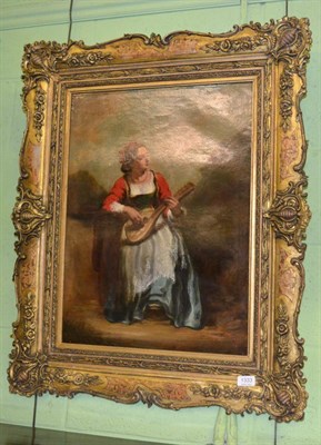 Lot 1333 - Woman playing a mandolin, oil on canvas