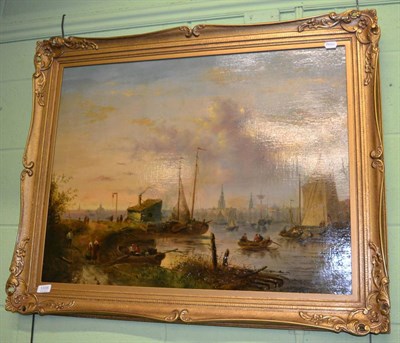 Lot 1335 - Continental school (19th century) Bustling river scene, oil on canvas