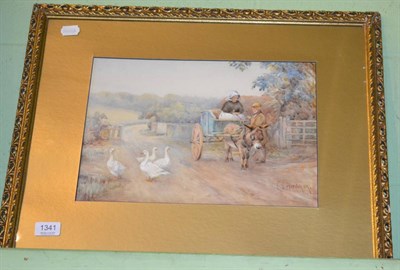 Lot 1341 - E L Hardman, Donkey and cart, watercolour