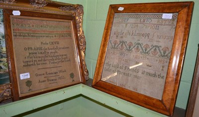 Lot 1348 - Two framed samplers, by Ruth Spemley 1801 and Grace Leeming 1832