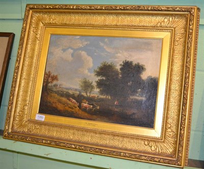 Lot 1350 - G Vincent (19th century) A figure droving cattle through a river landscape, oil on canvas